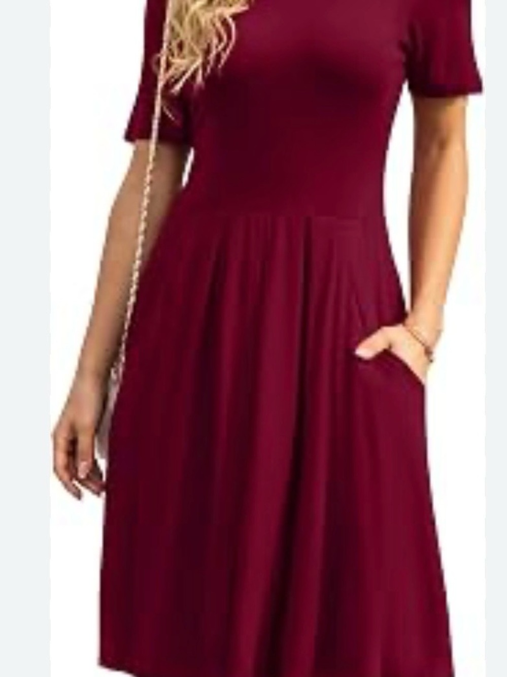 Amazon Women's Burgundy Short Sleeve Midi Dress with Pockets